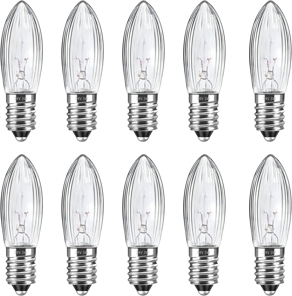 SnelShoppen - 12 Stuks E10 24V 3W Vervangende Lampen, Warm Witte Kaarsen voor Kandelaar, Lichtketens, Kerstboom, 30lm, 2700K, Ideaal voor Feesten en S