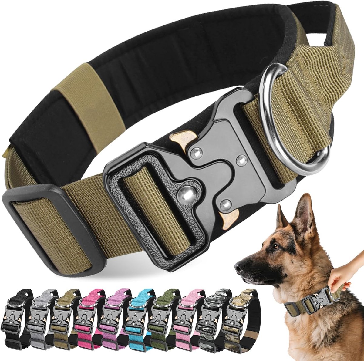 SnelShoppen - Tactical Dog Collar, Verstelbare Heavy Duty Hondenhalsband met Snelsluiting, Zacht Gevoerd en Comfortabel voor Kleine, Middelgrote en Gr