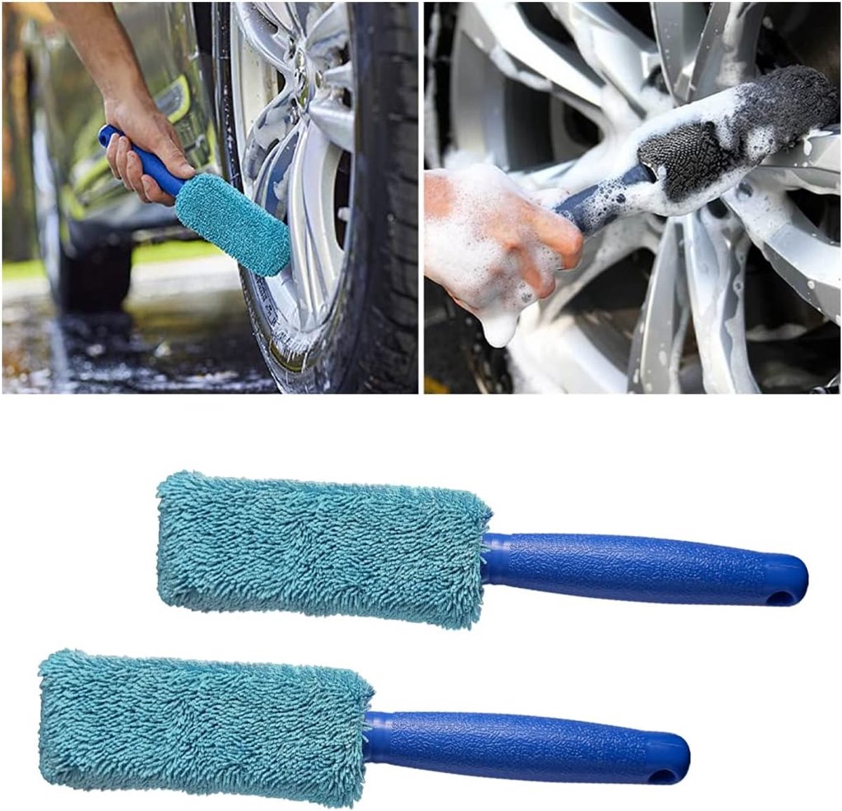 SnelShoppen - Pack van 2 Microfiber Wielborstels, Zachte Krassenvrije Velgen en Wielen Reinigingsset, Professionele Auto Onderhoud Tools, Gemakkelijk