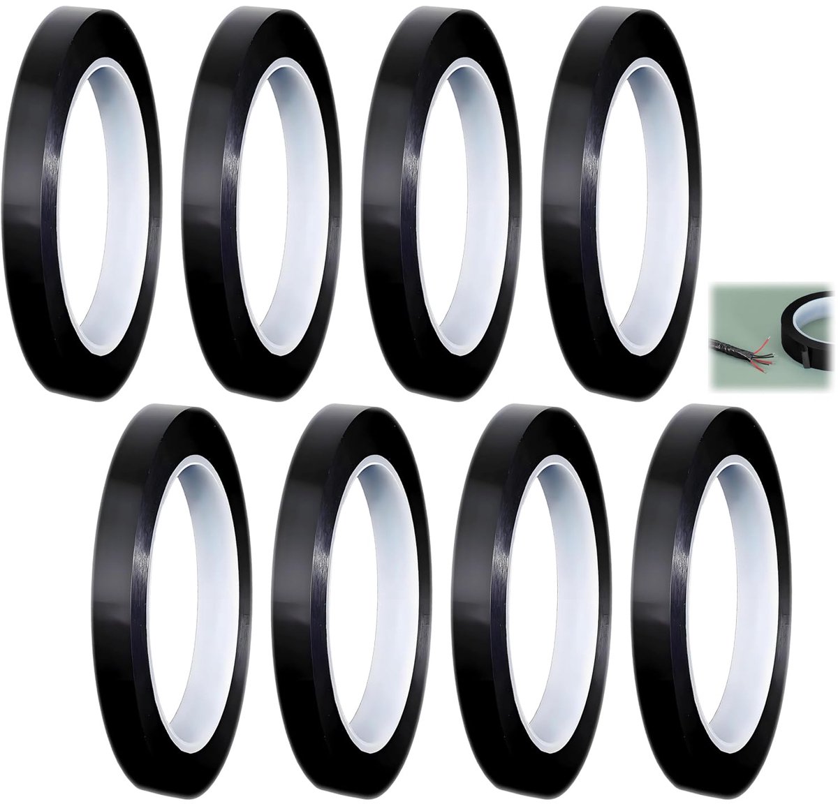 Thijox - 8 rollen zwart whiteboard tape 3 mm x 66 m, isolatietape, plakband voor school, kantoor, thuis, planningsrooster en tafelindeling