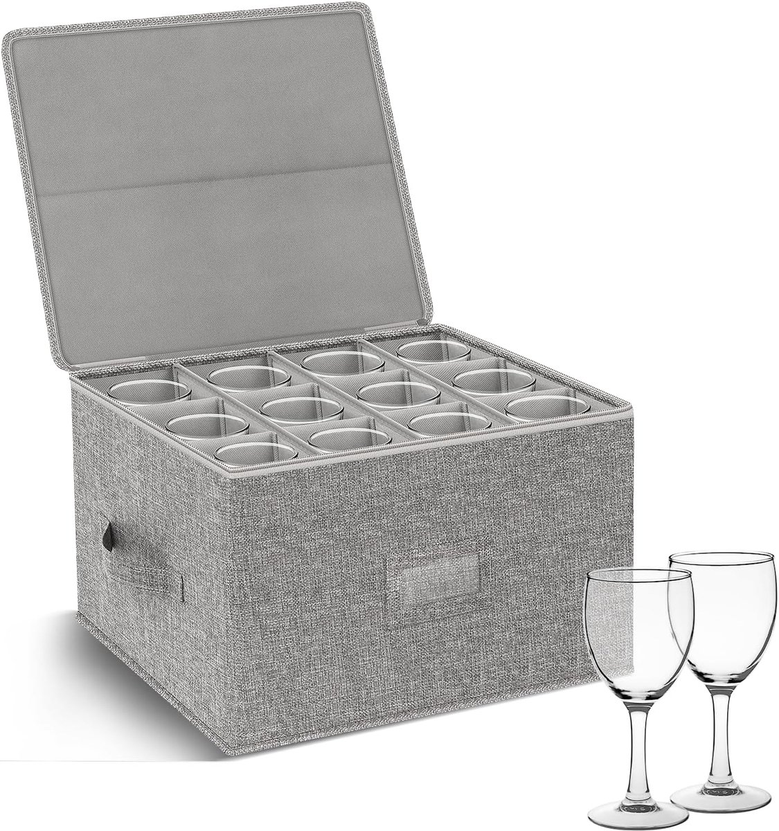 SnelShoppen - Opslagdoos voor Wijnglazen, Harde Behuizing, Verhuisdozen, Glazen Box met Scheidingswanden voor 12 Kristallen Glazen, Wijn- en Champagne