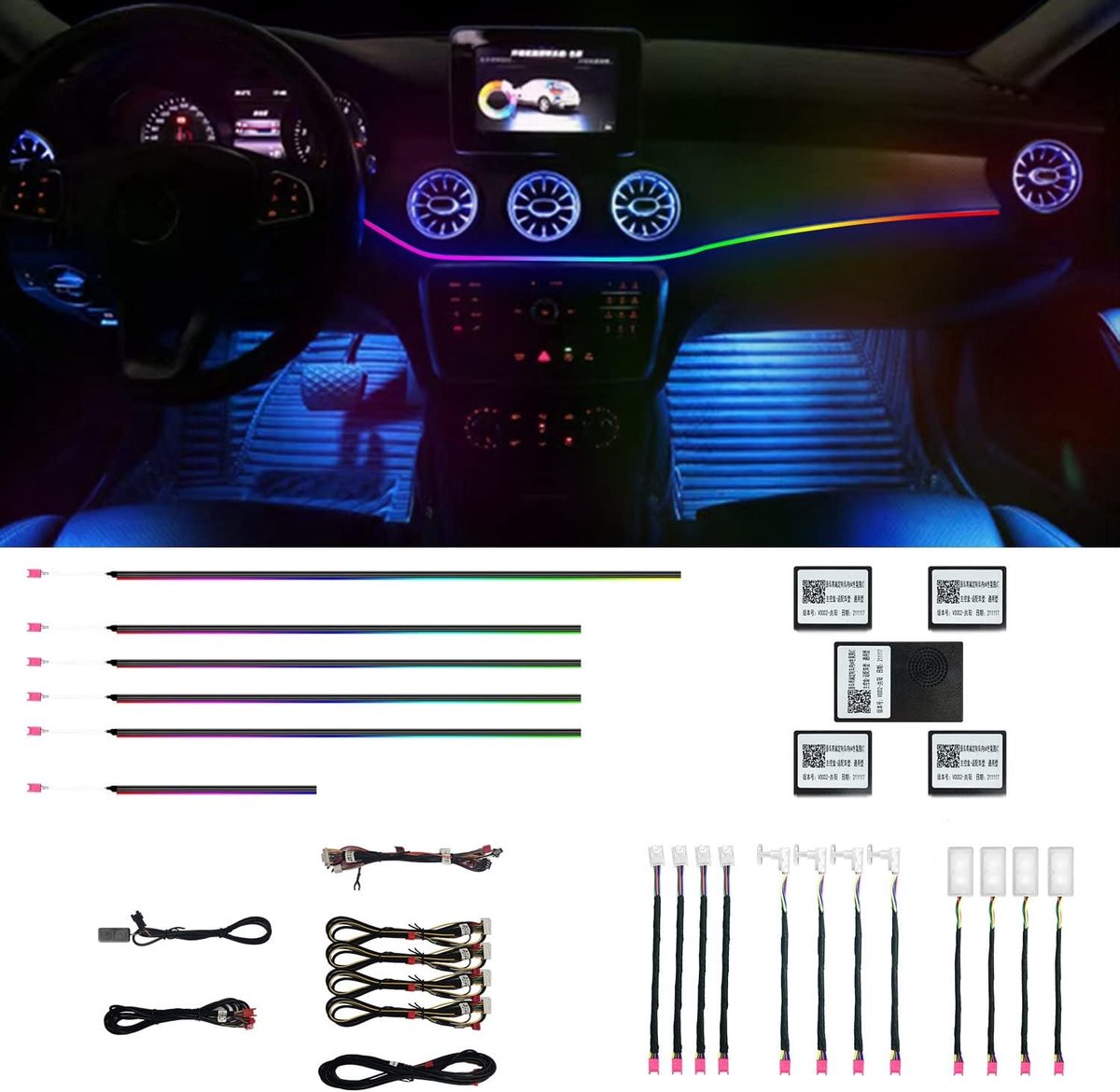 SnelShoppen - Car Interior Ambient Lighting 18-in-1, 128 Kleurrijke LED Acryl Fiber Optic Strip, Universele Multi-Mode Decoratie Verlichting met Muzie