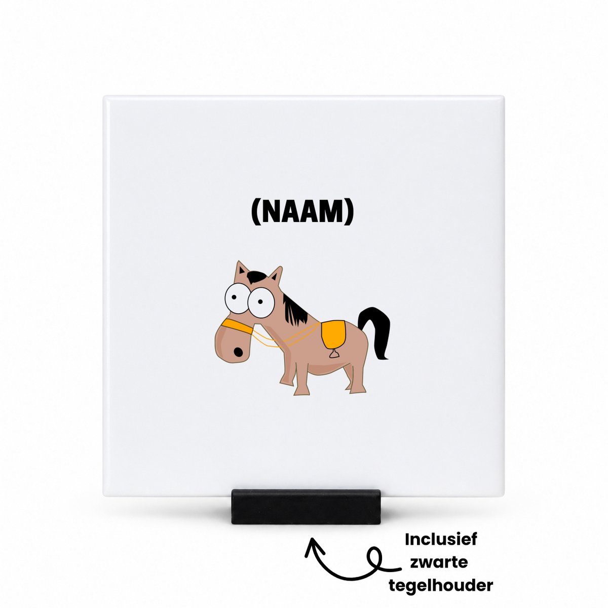 Hacebo Paardrijden met eigen naam tegeltje met tegelhouder - Paardrijden - Paardrijder - tegeltjes met tekst - Sport - spreuktegels - 10.8x10.8 CM Wit