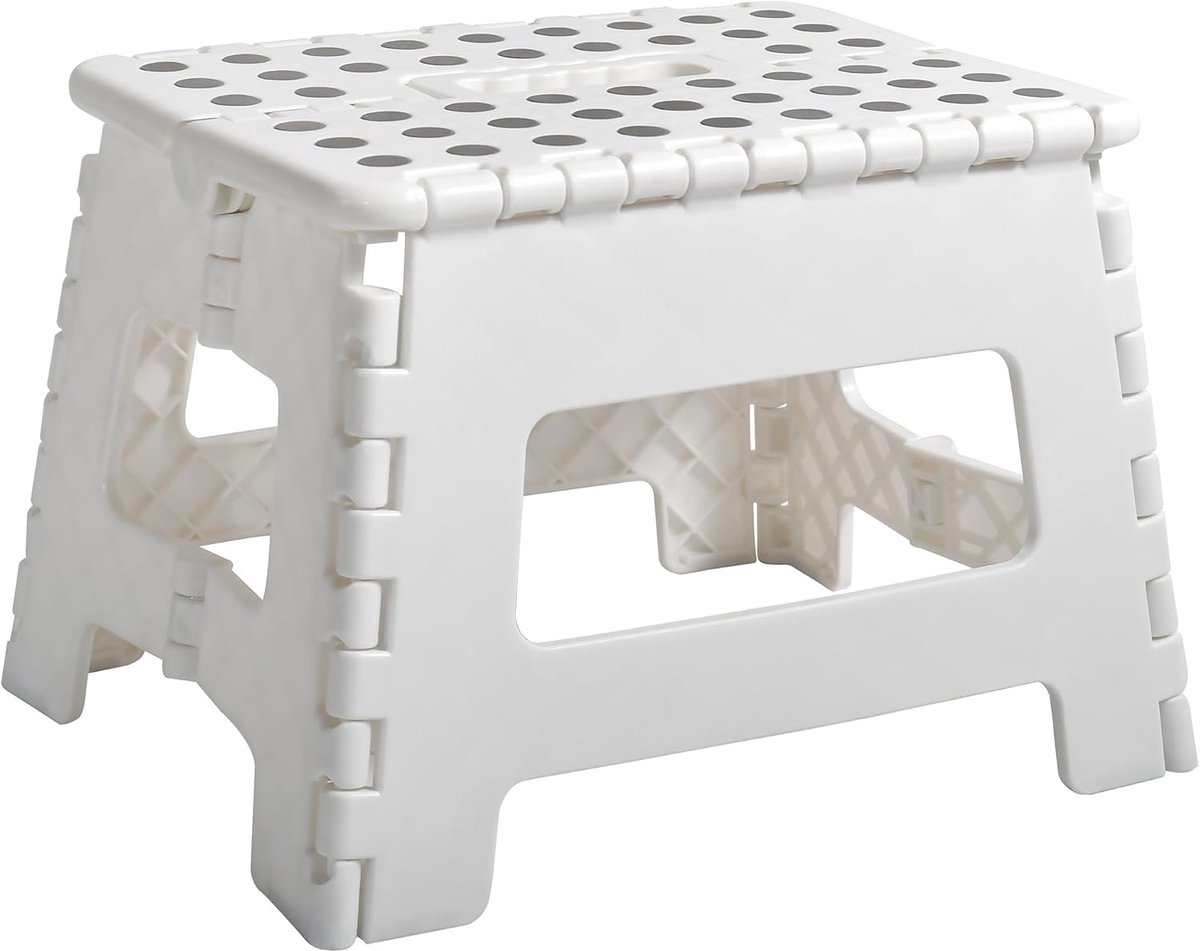 SnelShoppen - Inklapbaar Opstapje Antislip Lichtgewicht 22 x 32 x 25 cm - Veilig voor Kinderen en Volwassenen - Keuken, Badkamer en Buiten - Wit