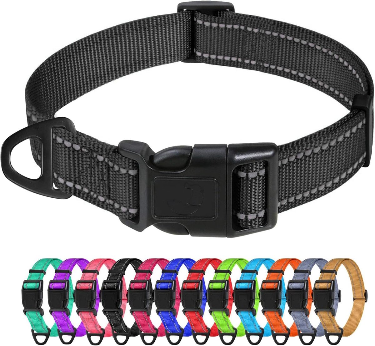 SnelShoppen - Verstelbare Reflecterende Nylon Hondenhalsband voor Middelgrote Honden, Snelsluiting, Zwart, 2.5 cm Breed, Veiligheidsaccessoire voor Bu