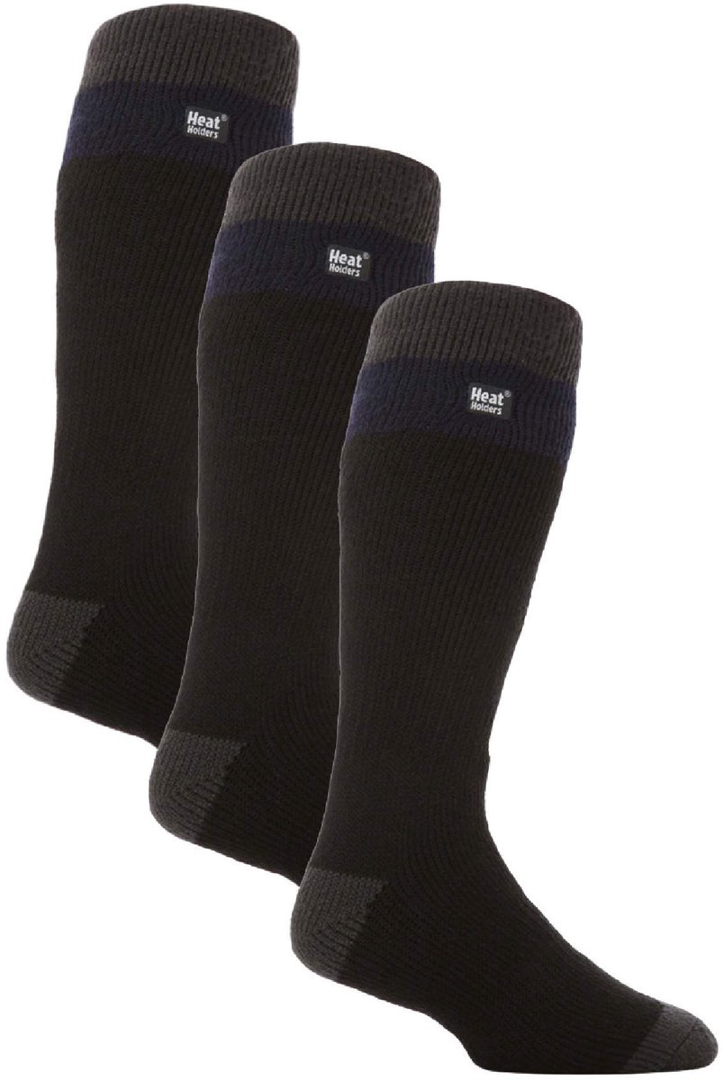 Heat Holders lange thermisch gestreepte skisokken voor heren 3 paar Marineblauw