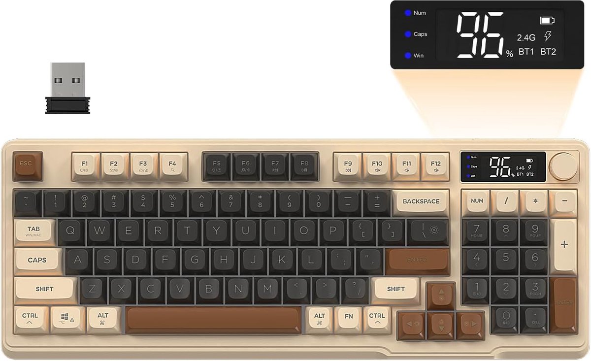 SnelShoppen - Draadloos Gaming Toetsenbord RGB LED Verlichting, Mechanisch Voelen, Bluetooth/2.4G Verbinding, PBT Toetsen, 3000mAh, US Layout voor Win