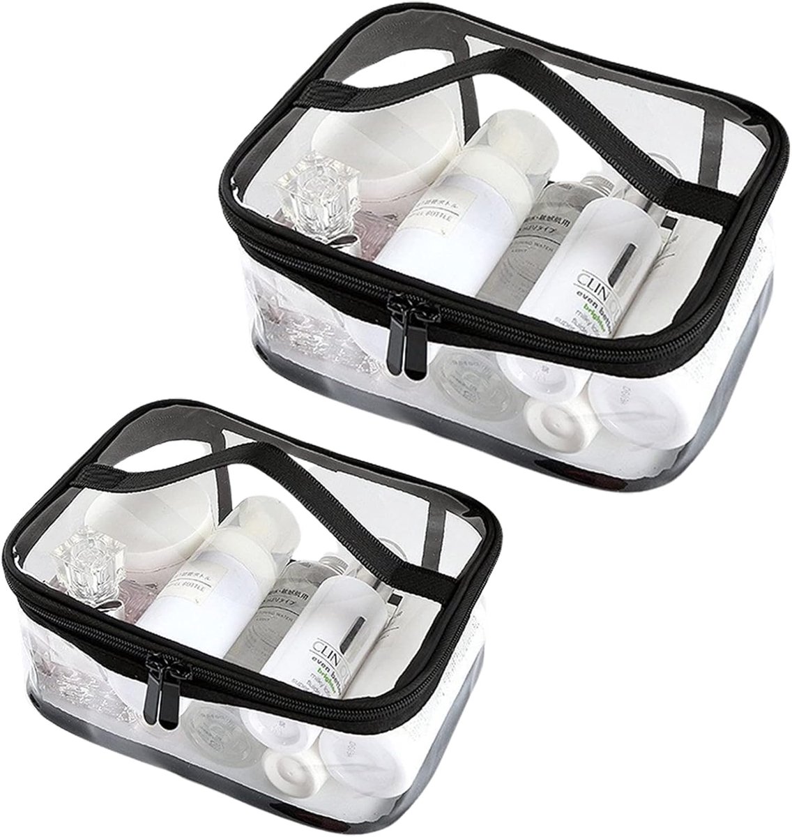 SnelShoppen - 2 Transparante Toilettassen, Waterdichte Reis-Make-Uptas met Ritssluiting en Handvat, Duidelijke Make-Uptas voor Vakantie, Camping en Da