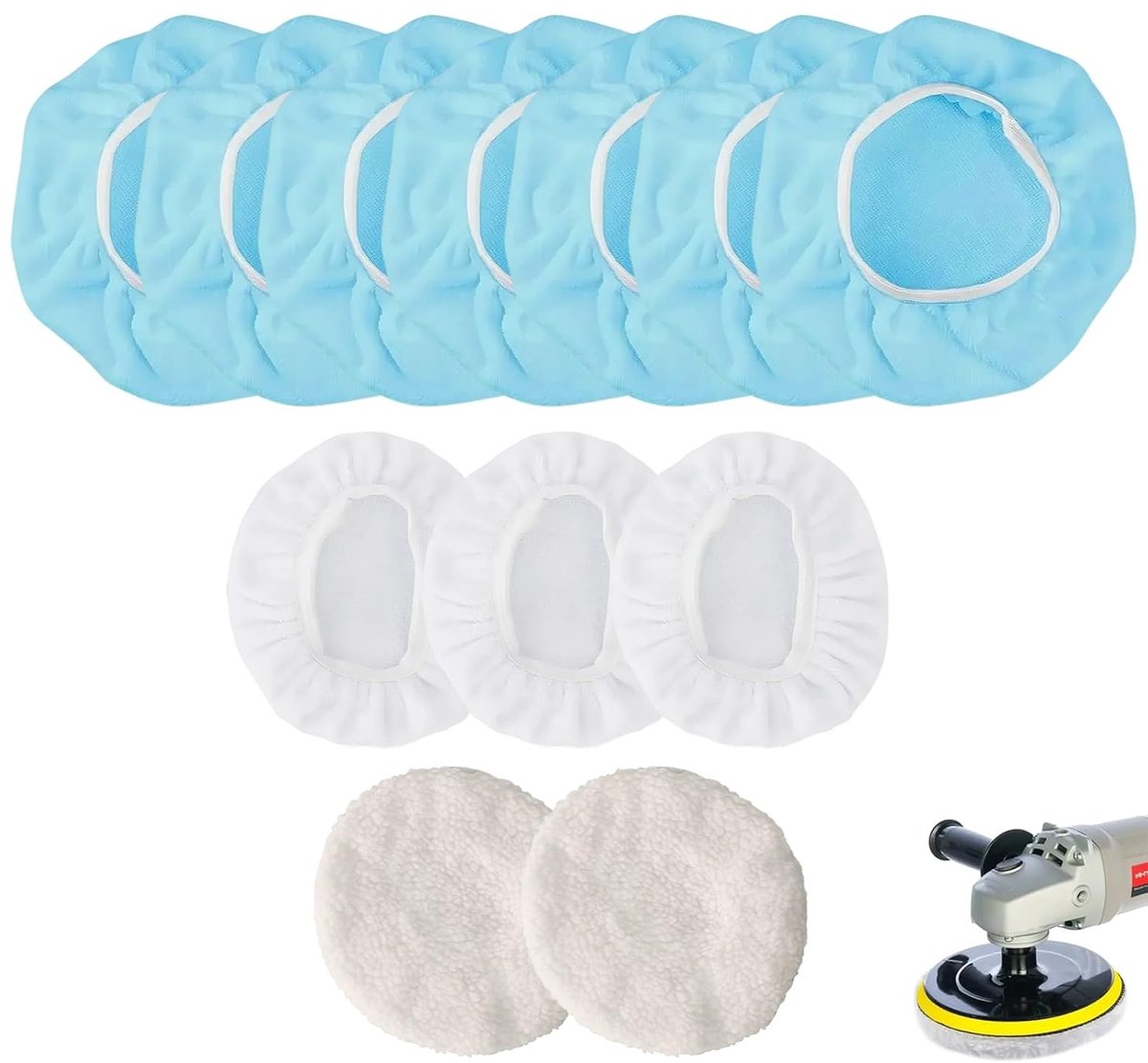 Thijox - Auto Polijstmachine Pad Set 12-delig - 7 Non-Woven, 3 Microfiber, 2 Wol Pads - Geschikt voor 230-250mm Polijstmachines - Perfect voor Auto's,
