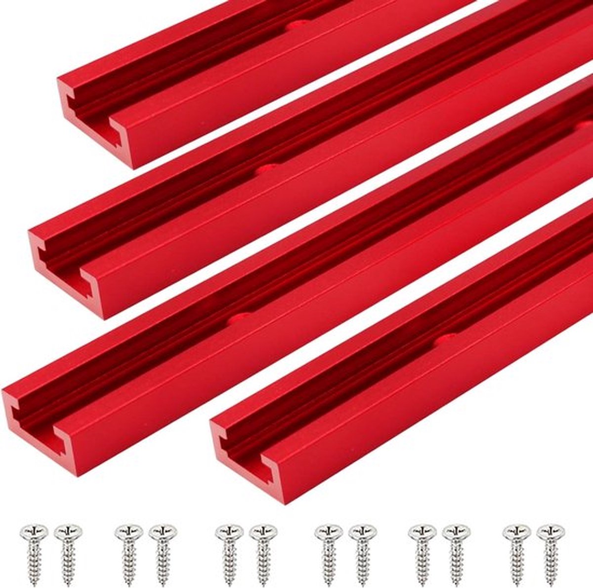 305mm T-rail, T-groef mitre rail aluminium double cut profiel, 4 stuks, rood met schroeven voor houtbewerking, freestafel