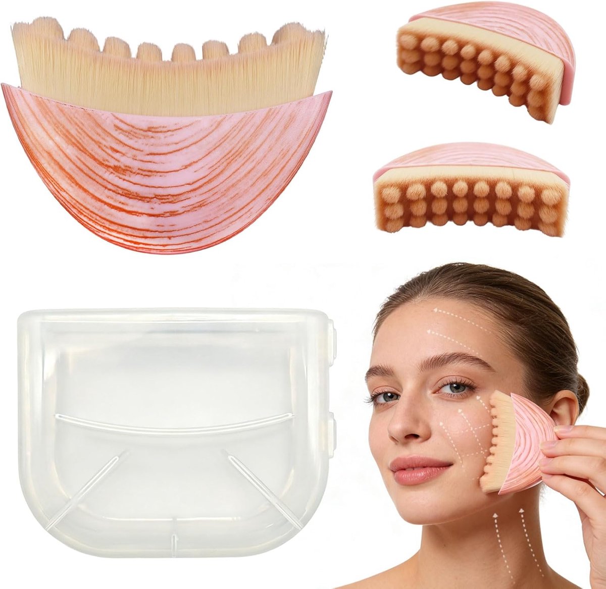 SnelShoppen - Lymph Contour Brush Pink Droog Borstel Gezichtsborstel met Opbergdoos voor Huidverzorging 8 x 6 cm - Ultra-zacht en Duurzaam