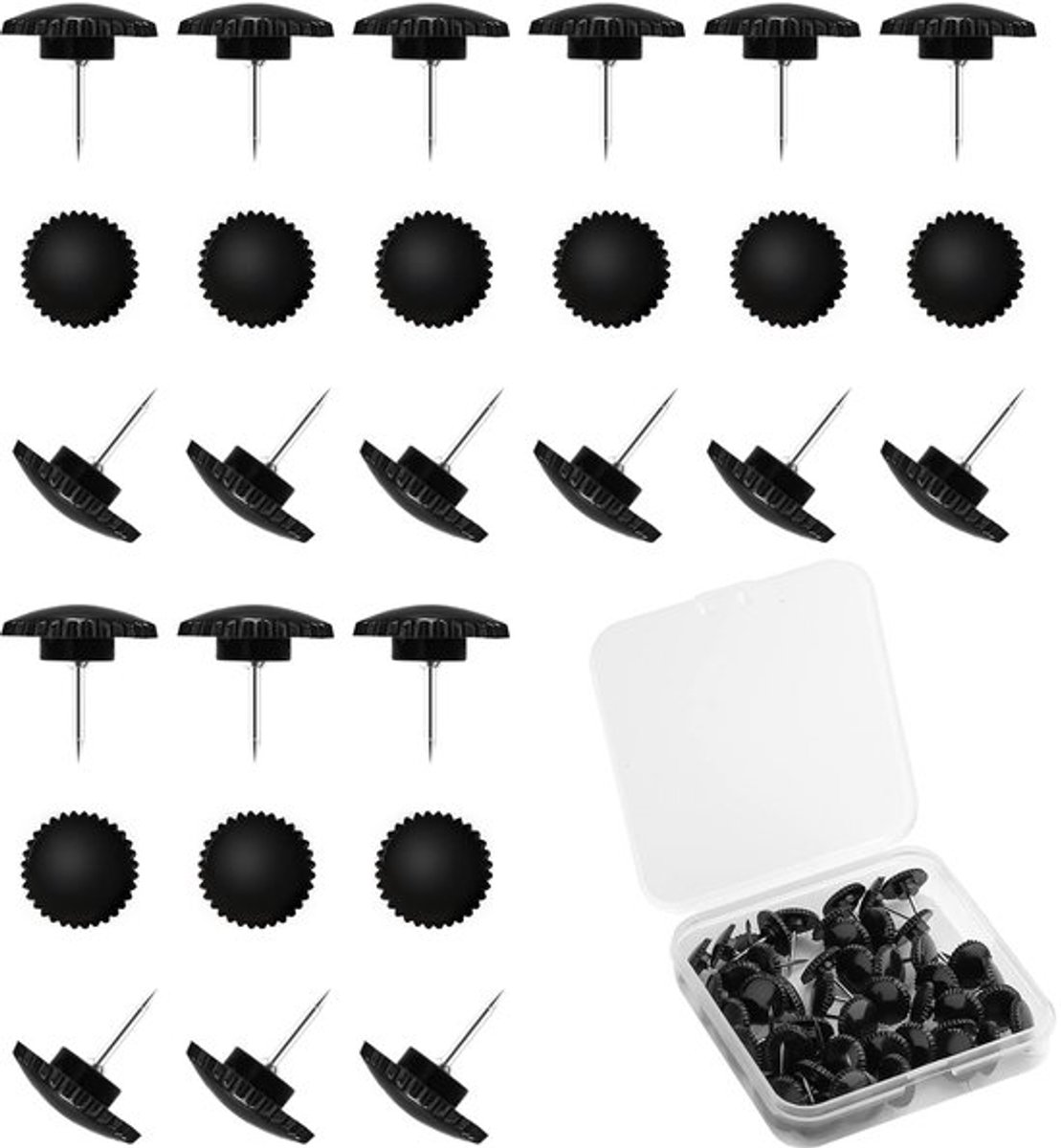 50st Push Pin, Klein Plastic Duimspijkers met Roestvrijstalen Punten voor Muur Prikbord Kurkbord (Zwart)