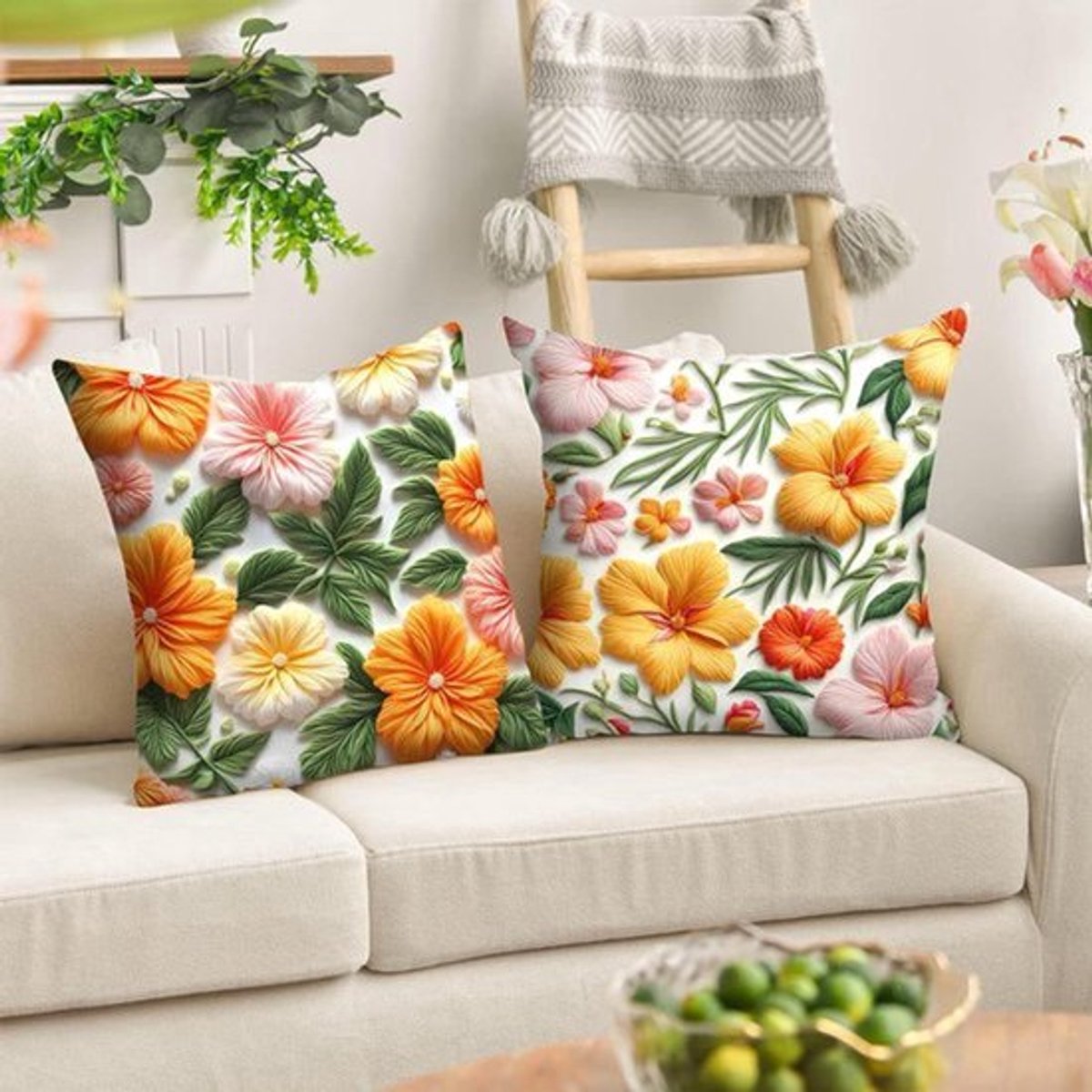 Kussenslopen met Bloemenpatroon - Set van 2 - 45 x 45 cm - Voor Bank, Stoel, Slaapkamer - Woninginrichting