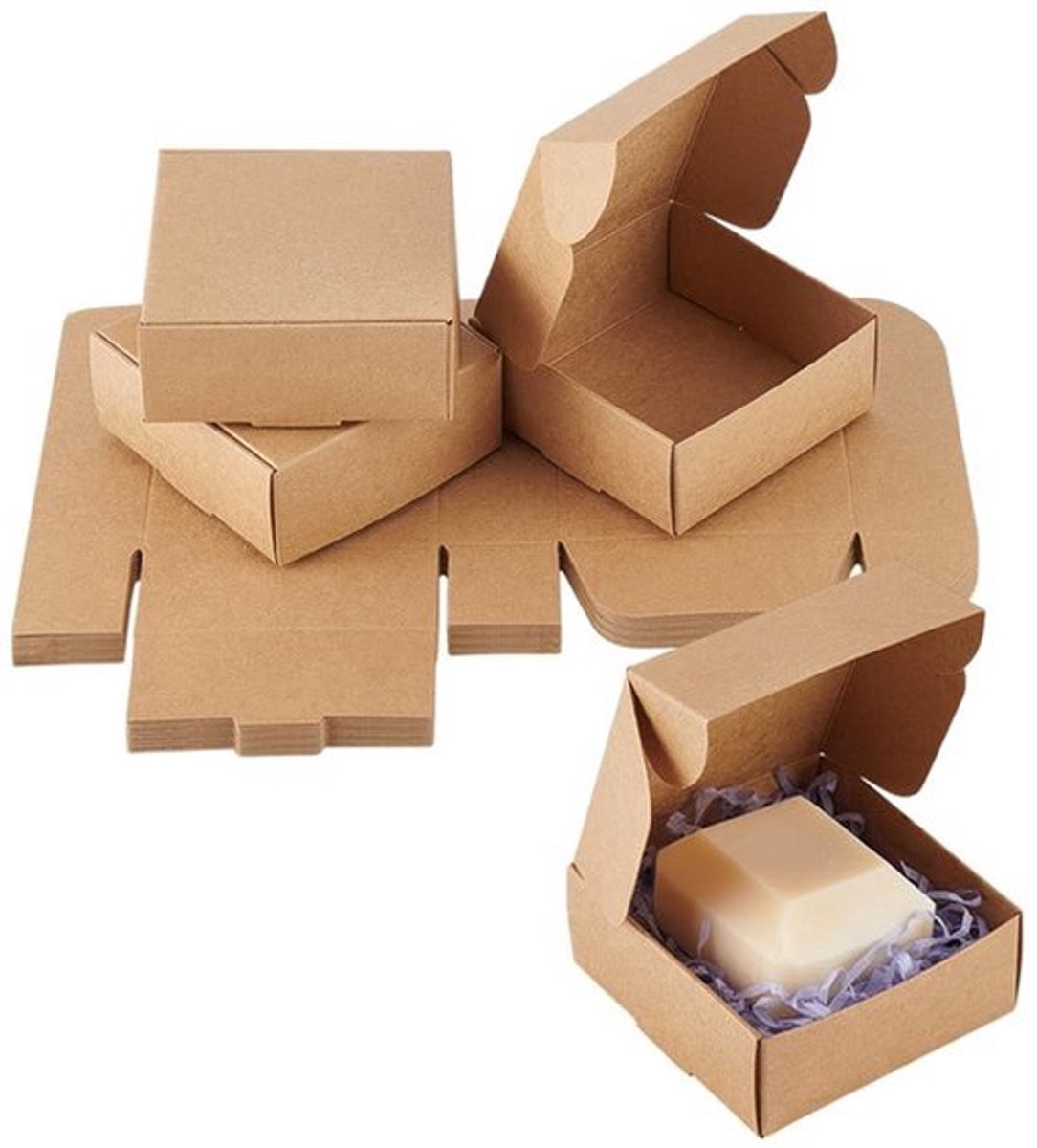 50 Stuks Cadeau Dozen - Kraft Papier - Kleine Vierkante Dozen - Eenvoudige Montage voor Feestdagen, Bruiloften en Creatieve Projecten, 8,5 x 8,5 x 3,5 cm