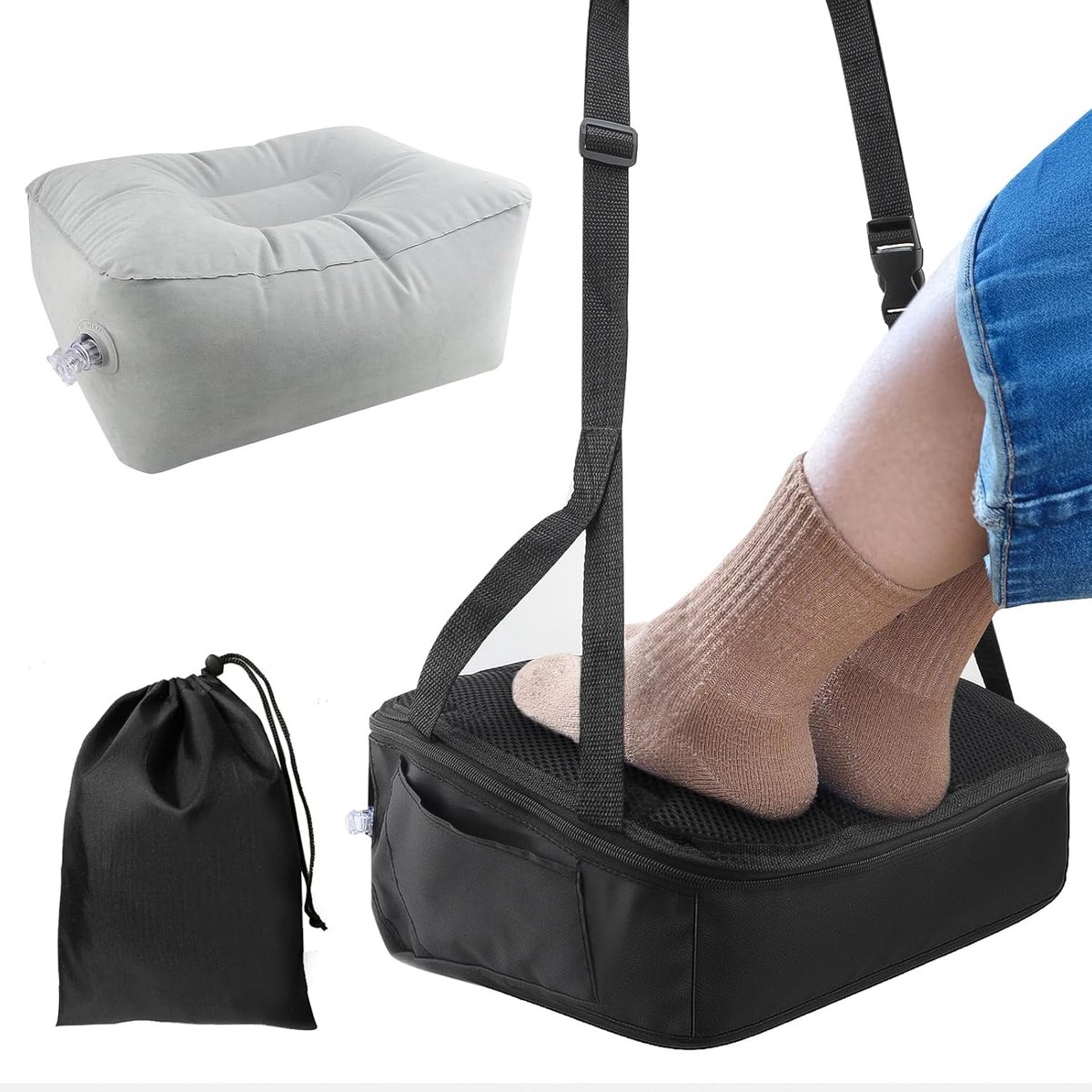 SnelShoppen - Ergonomische Voetensteun Bureau Hoogte Verstelbaar Opblaasbaar 2-in-1 Voetsteun, Verbeterde Houding en Stressverlichting voor Thuiswerk,