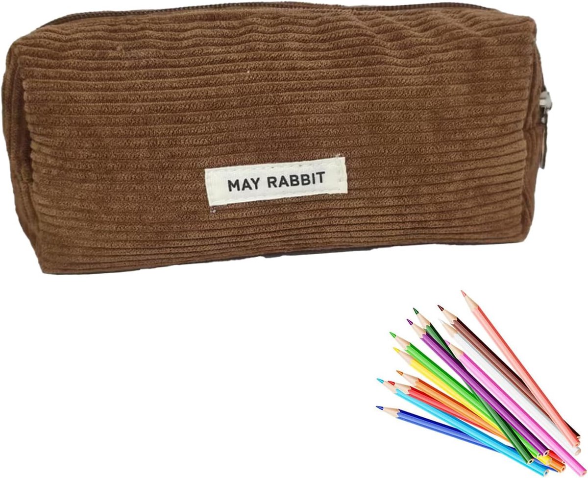 SnelShoppen - Aesthetic Pennenhouder voor Meisjes en Tieners, Bruine Katoenen Etui, Stijlvol en Handig voor School en Kantoor, Compact en Duurzaam