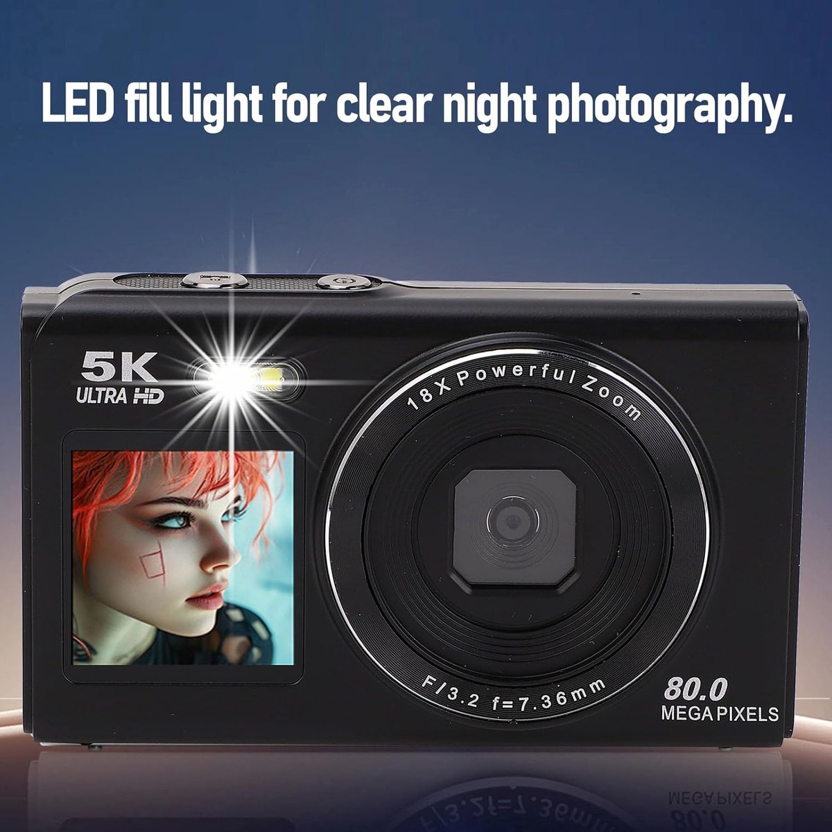 SnelShoppen - 5K 80MP Digitale Camera met 18x Zoom, Auto Focus, Dual Display, Flash en Kaart - Vlogging Camera Zwart voor Feesten, Camping, en Kindere thumbnail 6
