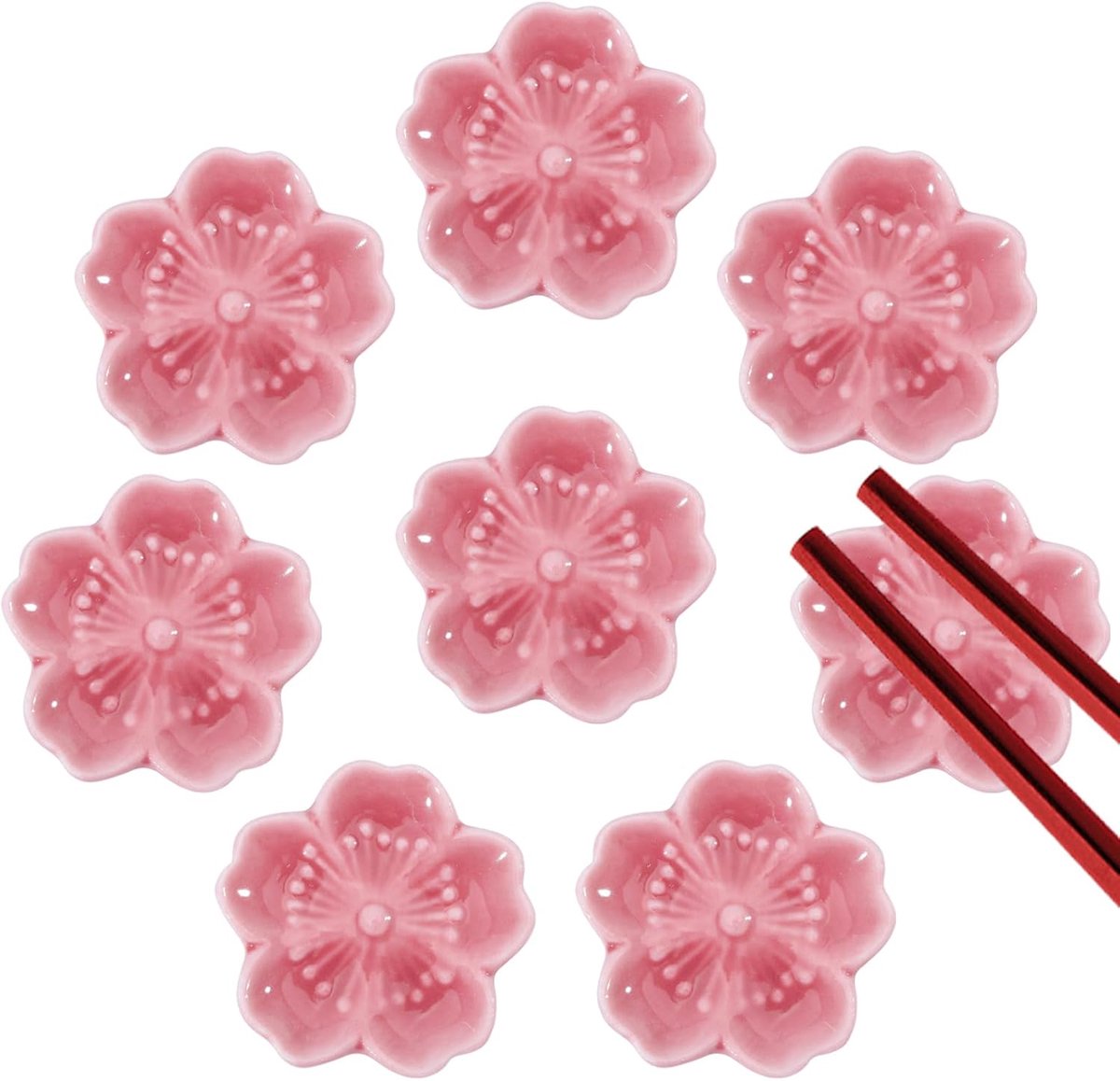 SnelShoppen - 8 Stuks Keramische Cherry Blossom Chopstick Holders - Elegante Houder voor Eetstokjes, Bestek, Kwasten - Tafel Decoratie voor Feest, Keu