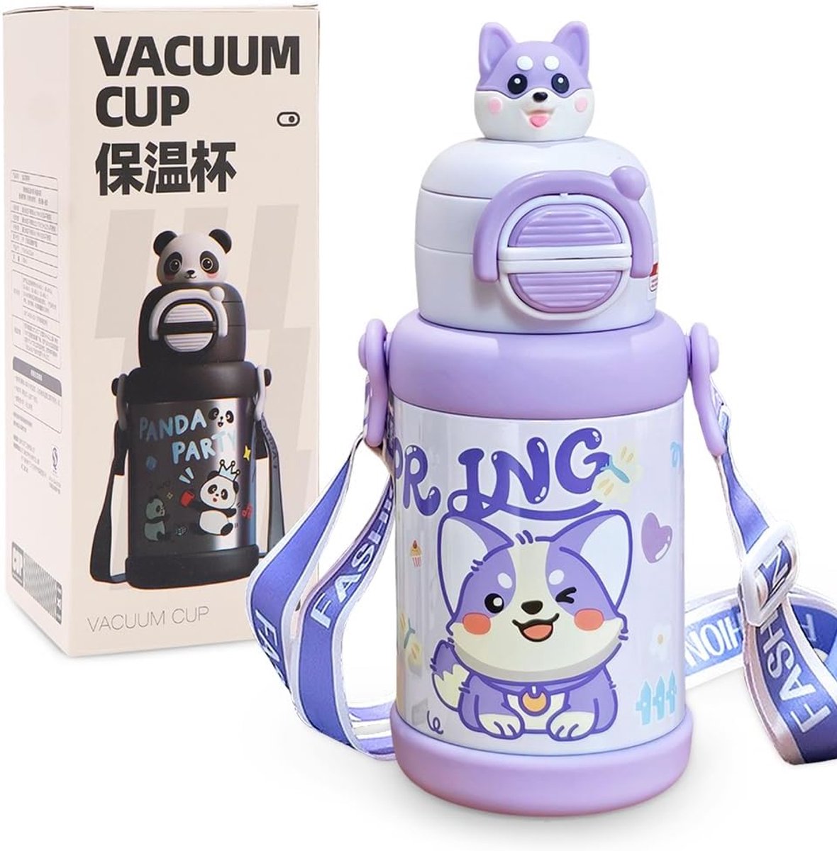 SnelShoppen - Insulated Cup Kids RVS Waterfles 500ml - Schattige Thermosbekers met Cartoon Hond - Herbruikbare Stalen Fles voor Kinderen en Volwassene