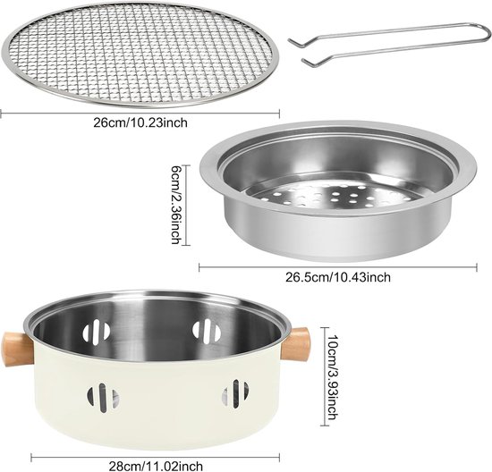 Draagbare houtskoolgrill, mini-barbecuegrill uit één stuk, multifunctionele rookvrije ronde tafelbarbecue op houtskool, geschikt voor koken binnen en buiten, familiebijeenkomsten, picknicks en kamperen (beige). van Diepintuin — afbeelding 3