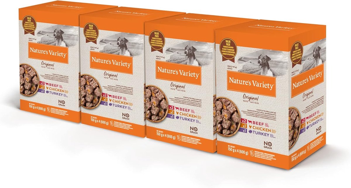 SnelShoppen - Nature's Variety Original No Grain - Multipack Natvoer voor Volwassen Honden Mini - 4 Multipacks van 4 x 150 g - 2.4 kg - Graanvrij, Nat
