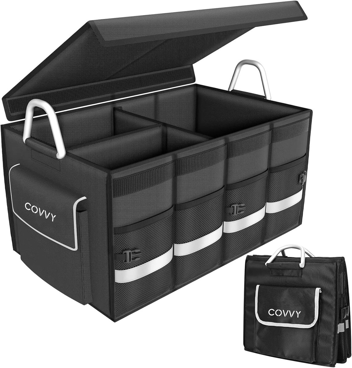 SnelShoppen - Trunk Organizer Opvouwbaar met Flapzak en Zijzakken, Sterke Handgreep, Antislip Bodem, Meerdere Compartimenten voor Auto en SUV