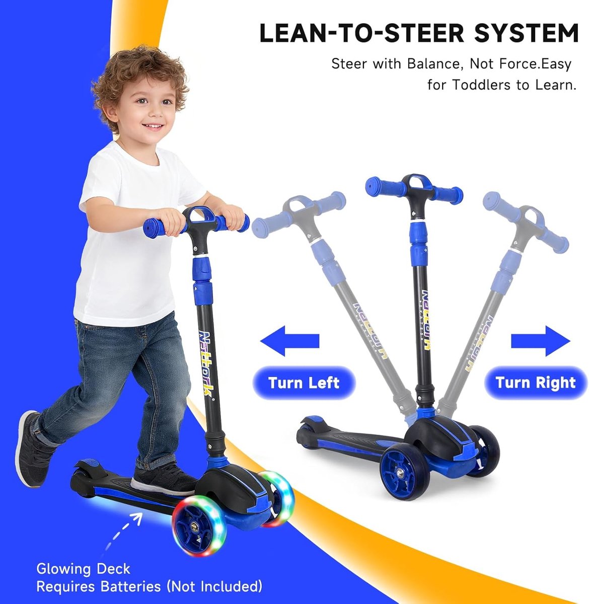 SnelShoppen - Lichtgevende Driewieler Scooter voor Kinderen en Peuters 3-12 Jaar met 4 Verstelbare Hoogtes, Geschikt voor Jongens en Meisjes, Duurzaam