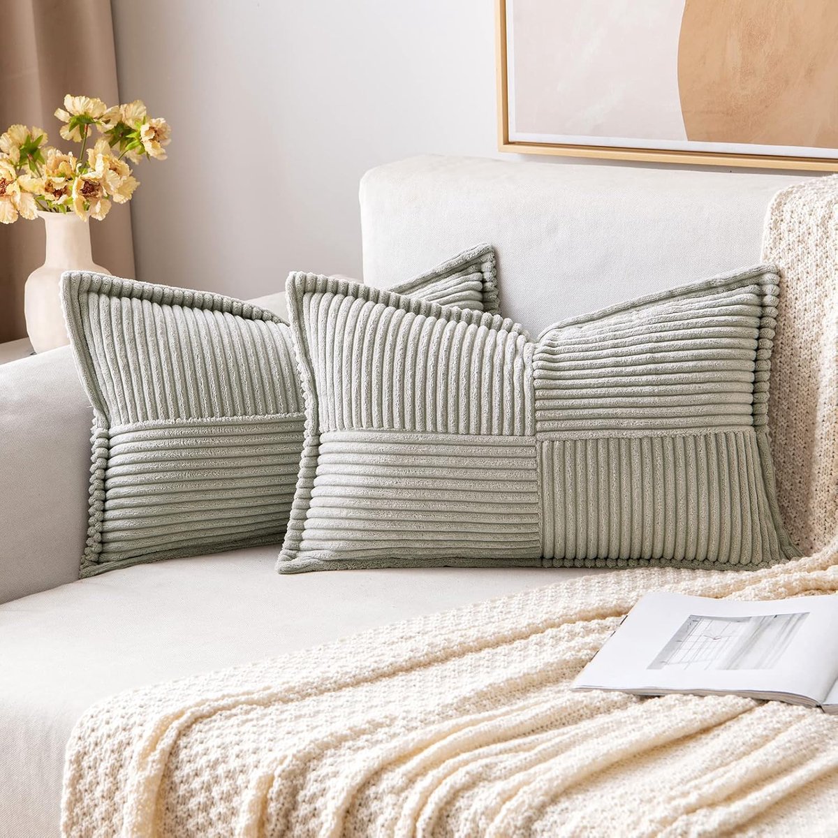 SnelShoppen - Set van 2 Corduroy Kussenhoezen, Zachte Velours Decoratieve Kussen Covers, Moderne Kussens voor Bank en Slaapkamer, Lichtgrijs 40 x 60 c