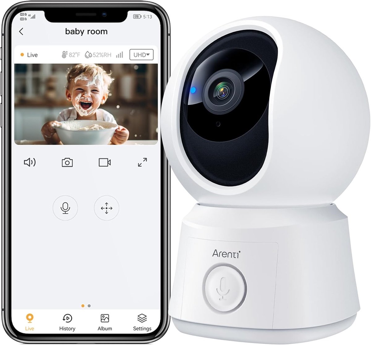SnelShoppen - Baby Monitor met Camera en App - 5 Inch Display, 1080p PTZ Video Babyfoon, 2-Weg Audio, Nachtzicht, Temperatuur Sensor, Lullaby, VoX Mod