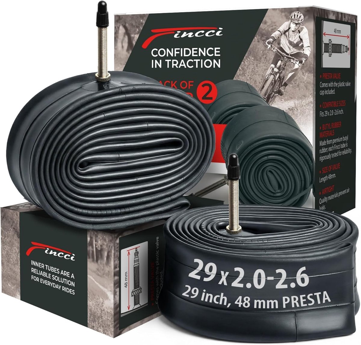 SnelShoppen - 29 Inch Fietsbuis Binnenbanden - Set van 2 Banden 29 x 2.10 - 2.6 met 48 mm Presta Ventiel voor Mountainbike, Hybride en Elektrische Fie