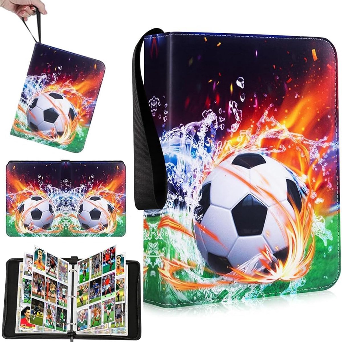 SnelShoppen - Verzamelalbum Voetbalkaarten - Capaciteit 400 Kaarten - 50 Pagina's met 4 Vakken per Pagina - Draagbaar Kaartenbinder met Ritssluiting -