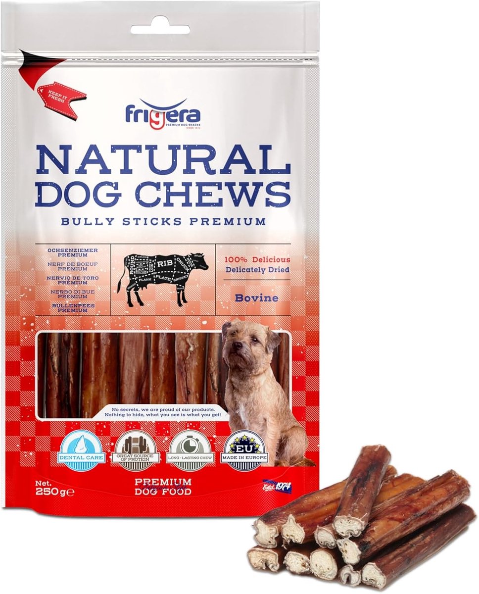 SnelShoppen - Premium Frigera Bullentendon 12cm 250g - Natuurlijke Honden Snacks, Hoog Eiwit, Glutenvrij & Graanvrij, Langdurig Kauwen voor Gezonde Ta