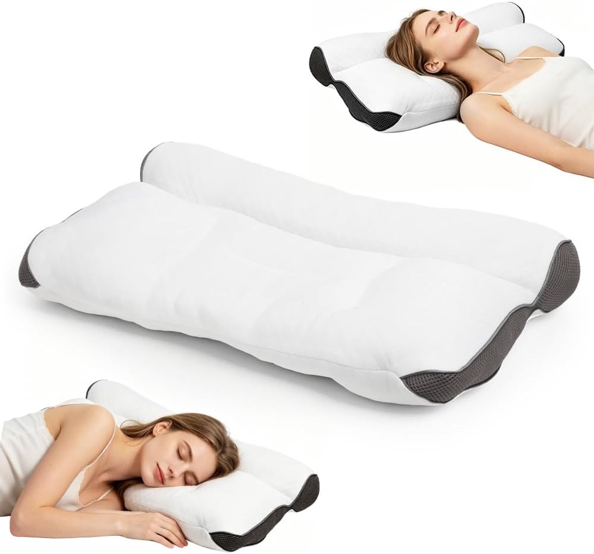 Thijox - Orthopedisch Neksteunkussen traagschuim met oorgleuf, ergonomisch anti-snurk kussen voor zij-, rug- en buikslapers, ademend en wasbaar, 60x40