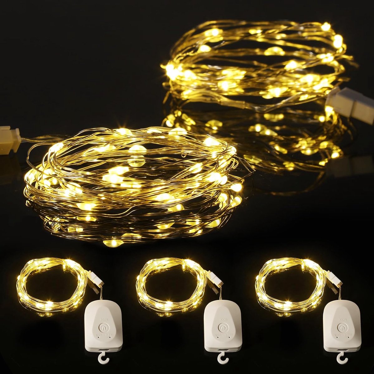 Thijox - 3 Stuks Oplaadbare Lichtslinger met Afneembare Accubak, Timer 3M 30LED, Warm Wit, IP65 Waterdicht voor Binnen en Buiten, Perfect voor Kerst,