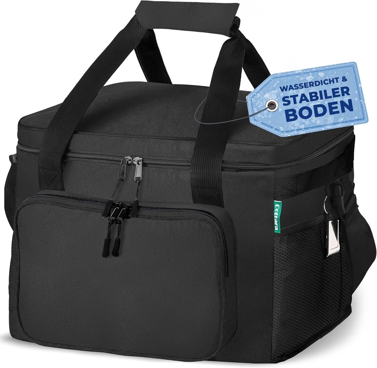 SnelShoppen - Opvouwbare koeltas 30 liter, waterdicht, 12 uur frisheid, extra sterke geïsoleerde koeltas, zwart, ideaal voor picknick, camping, feest,