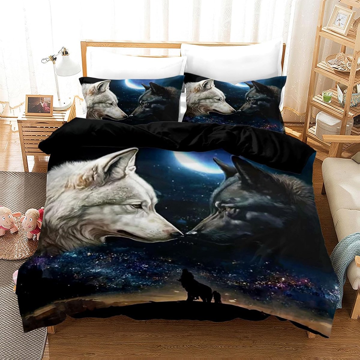 SnelShoppen - Beddengoed Wolf 220x240 cm - 3D Wolf Dekbedovertrek met Ritssluiting - Zacht Microvezel - Dier Motief - Perfect voor Kinderen en Jongere