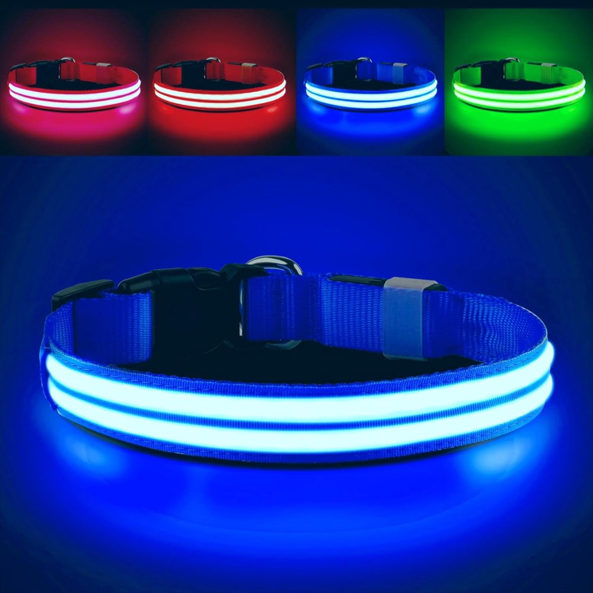 SnelShoppen - Lichtgevende Hondenhalsband Oplaadbaar, Waterdicht, 3 Modi, Knipperende LED Hondenhalsband voor Kleine, Middelgrote en Grote Honden, Bla