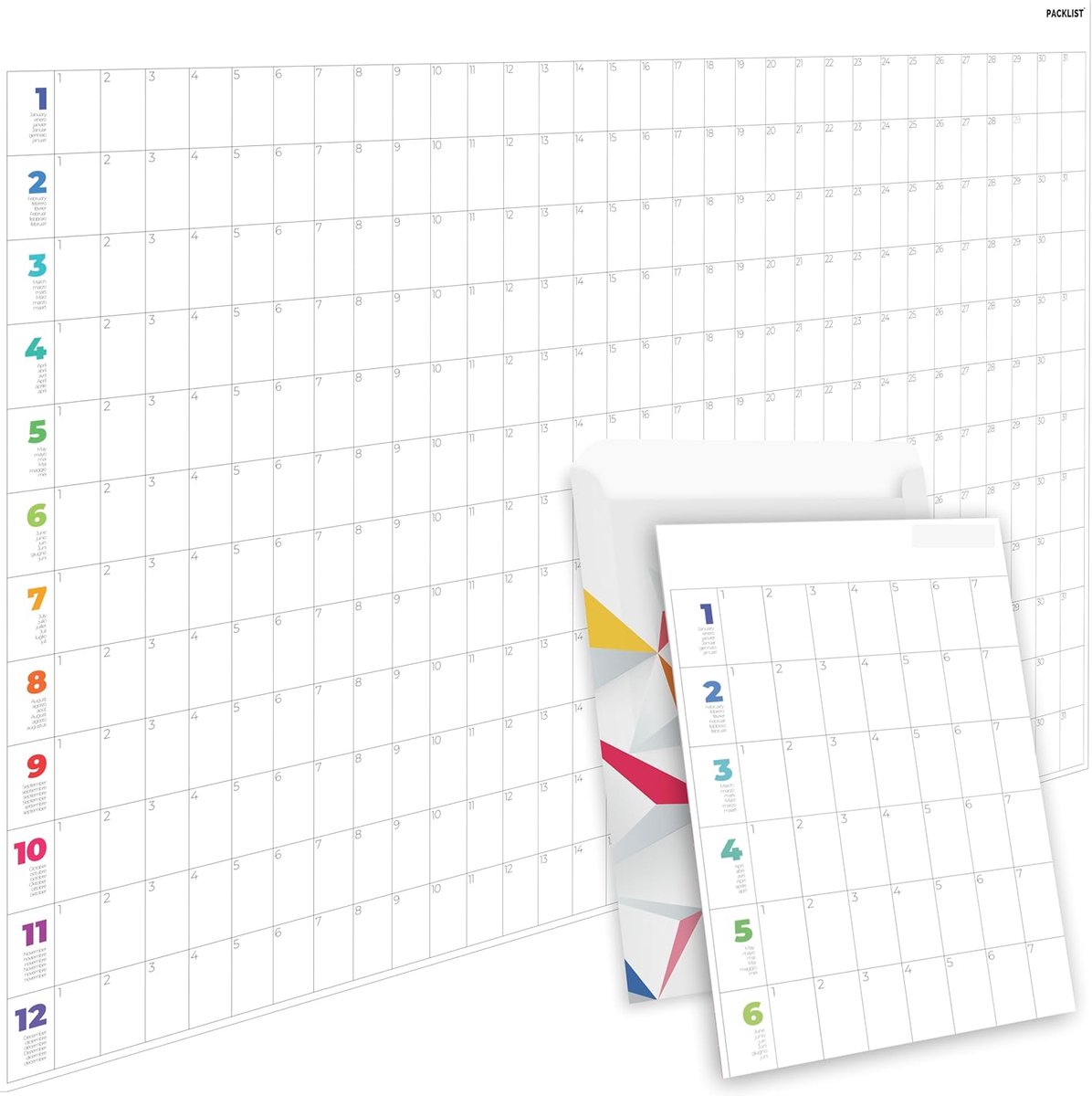 Thijox - Ongedateerde Jaarplanner Muur - Personaliseerbare Jaarkalender Poster DIN A1 84x60 cm - Grote Organisatie Kalender voor Familie, Studie en We