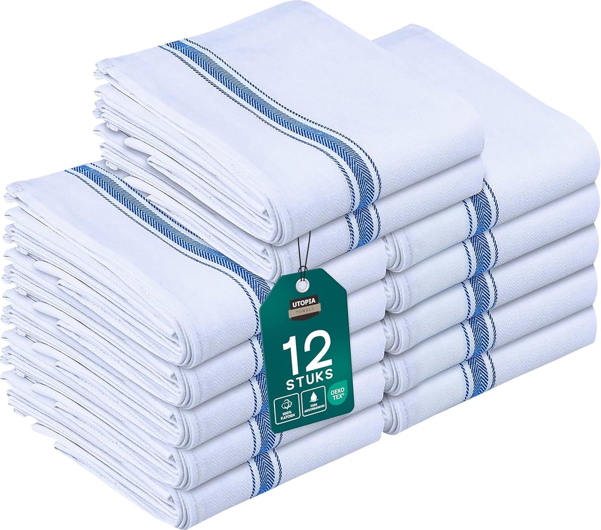 Thijox - Vaatdoeken Set 12 Stuks, 38 x 64 CM, 100% Katoen, Super Absorberend Keukendoeken, Zachte Herbruikbare Theedoeken, Blauw voor Keuken en Bar