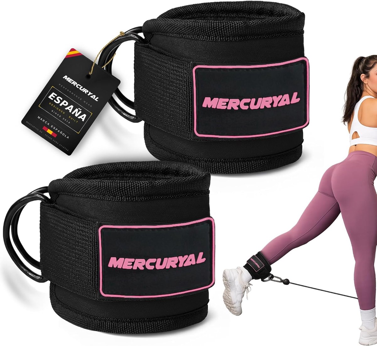 SnelShoppen - 2 x Enkelsluiting Pulleys Gym V3 - Padded Enkelsband voor Pulley - Fitness Accessoires voor Thuis en Sportschool (Zwart)