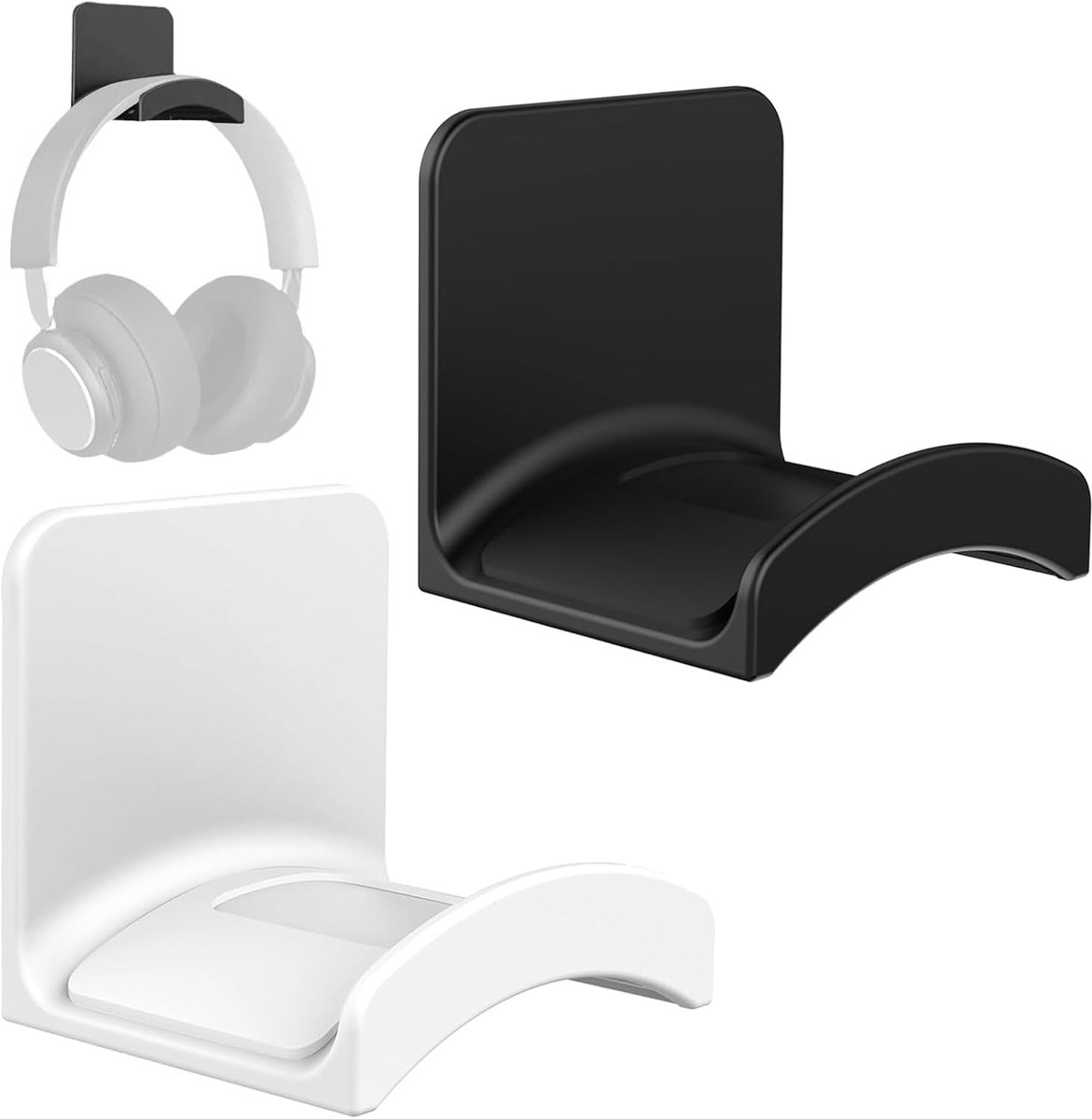 SnelShoppen - 2 Stuks Gaming Hoofdtelefoonhouder - Bureau Hoofdtelefoonhouder met Sterke 3M Lijm - Universele Muur en Tafel Houders in Zwart en Wit -