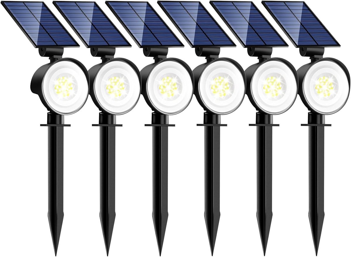SnelShoppen - Solar Tuinlampen Buiten 6 Pack 53 LEDs / 3 Modi Waterdicht Verstelbaar voor Oprit Muur Paden [Koel Wit]