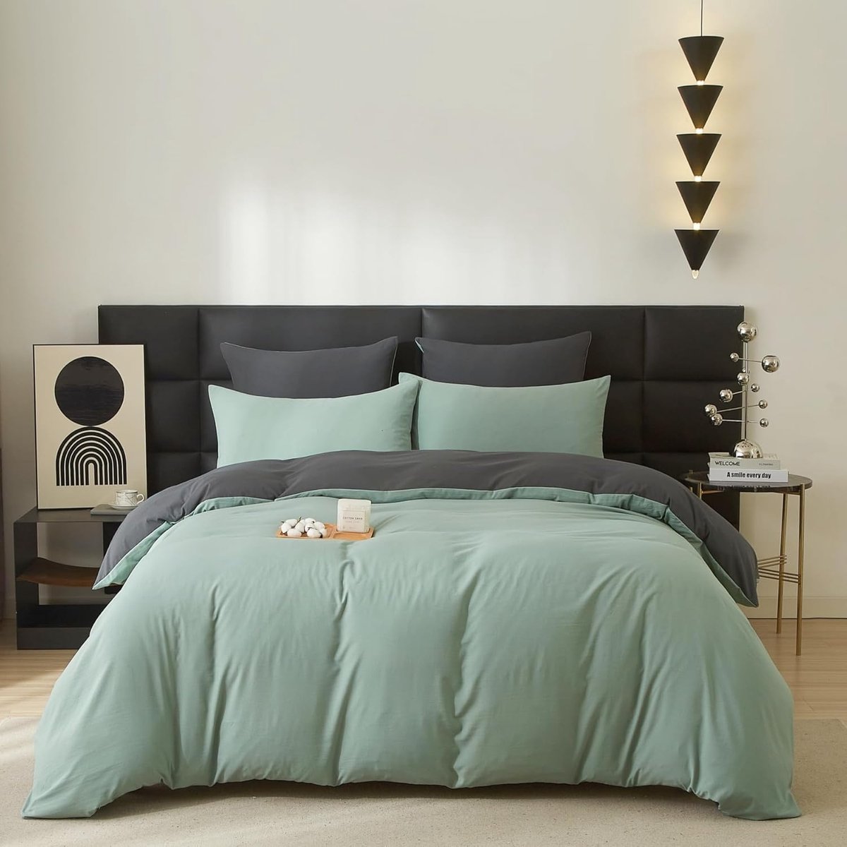 SnelShoppen - Gezu 135x200 cm Katoenen Dekbedovertrek Set in Saliegroen - 2-delig met Kussensloop 80x80 - Oeko-TEX® Standaard Gecertificeerd - Ademend