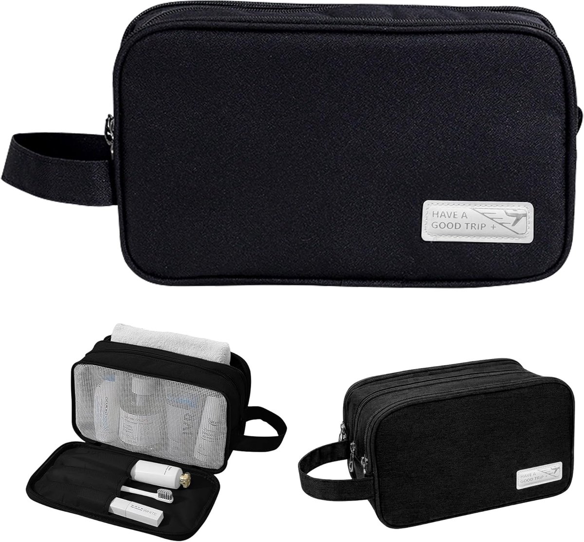SnelShoppen - Toiletry Bag voor Dames en Heren, Reistas Accessoires, Make-up Tas, Lichtgewicht, Compact, Zwart, Ideaal voor Reizen, Camping, Sport