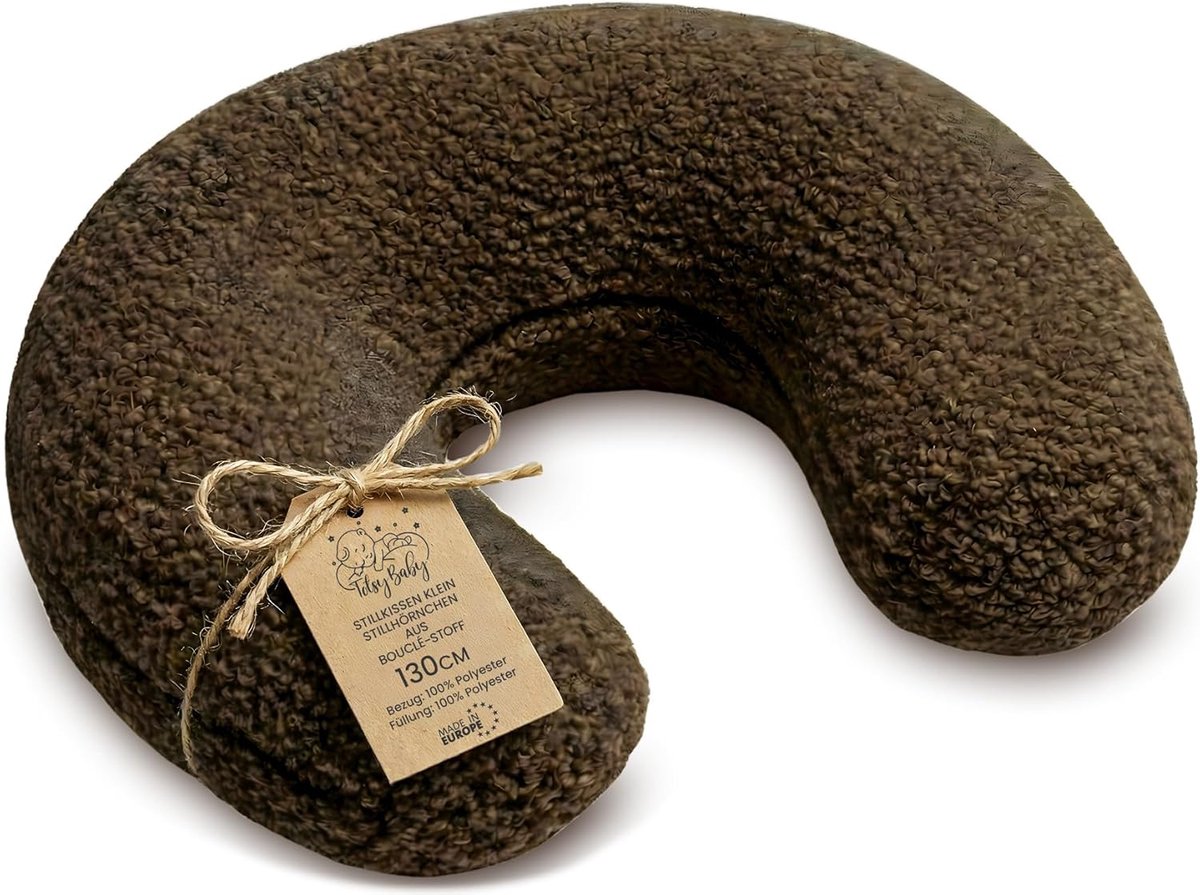 SnelShoppen - C-Shape Borstvoedingskussen 130 cm - Ergonomisch en Wasbaar - Bouclé Hoes - Ademend en Zacht - OEKO-TEX Gecertificeerd - Bruin voor Baby