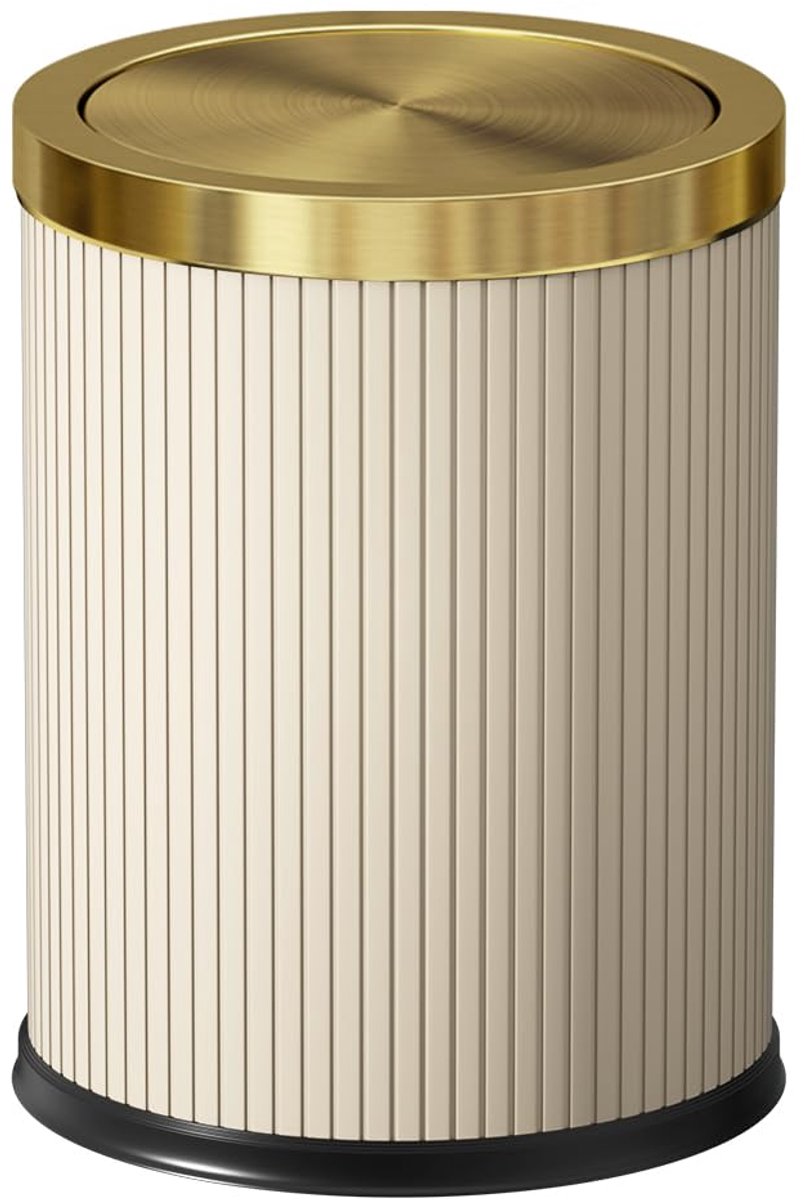 SnelShoppen - 15 Litre Luxe Badkamerafvalbak, Hoogwaardige Witte Prullenbak met Metaal en Leer, Ideaal voor Badkamer, Woonkamer, Slaapkamer en Kantoor