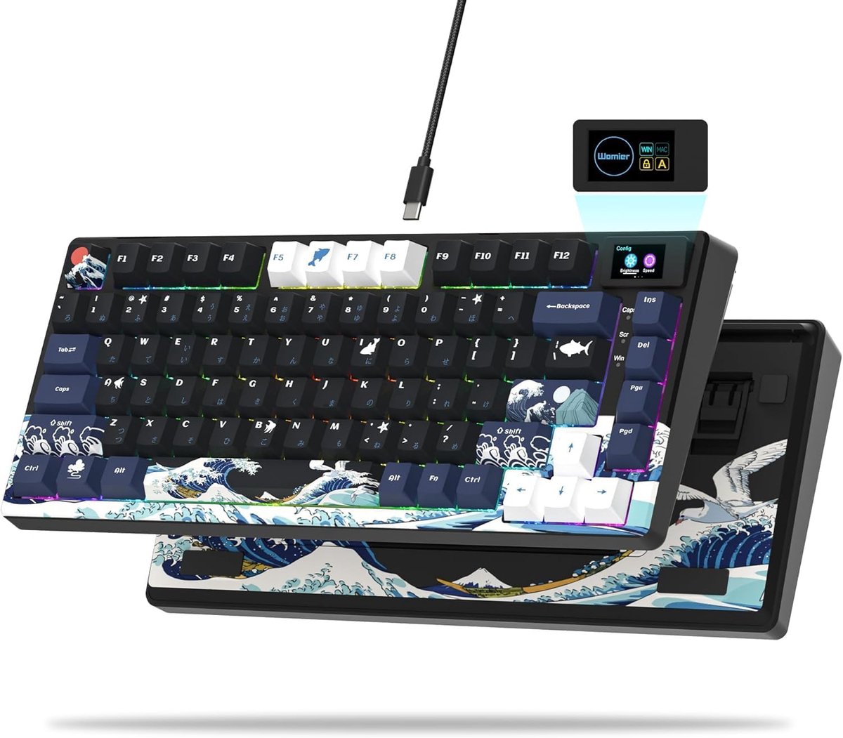SnelShoppen - SK80 Mechanisch Gaming Toetsenbord 75% - Compact LED Backlit USB C, Hot Swappable, Kanagawa Thema, Gasket Mount RGB, Gepersonaliseerd Vo