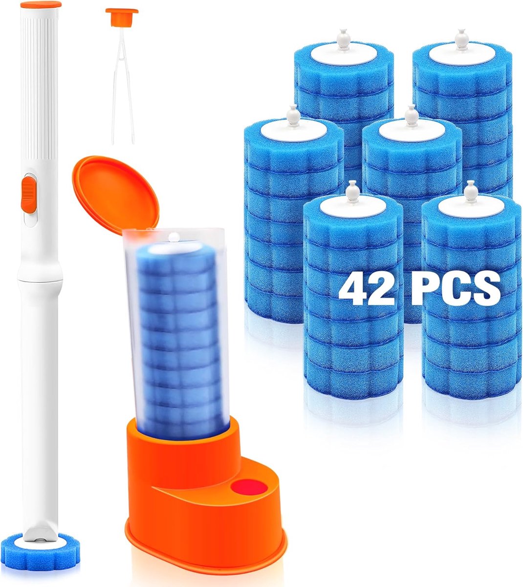 SnelShoppen - Disposable Toilet Brush met Tweezers en 42 Schoonmaakrefills, Flexibele Spons, Toiletborstel voor Badkamer, Wastafel, Badkuip, Mop, Zwem