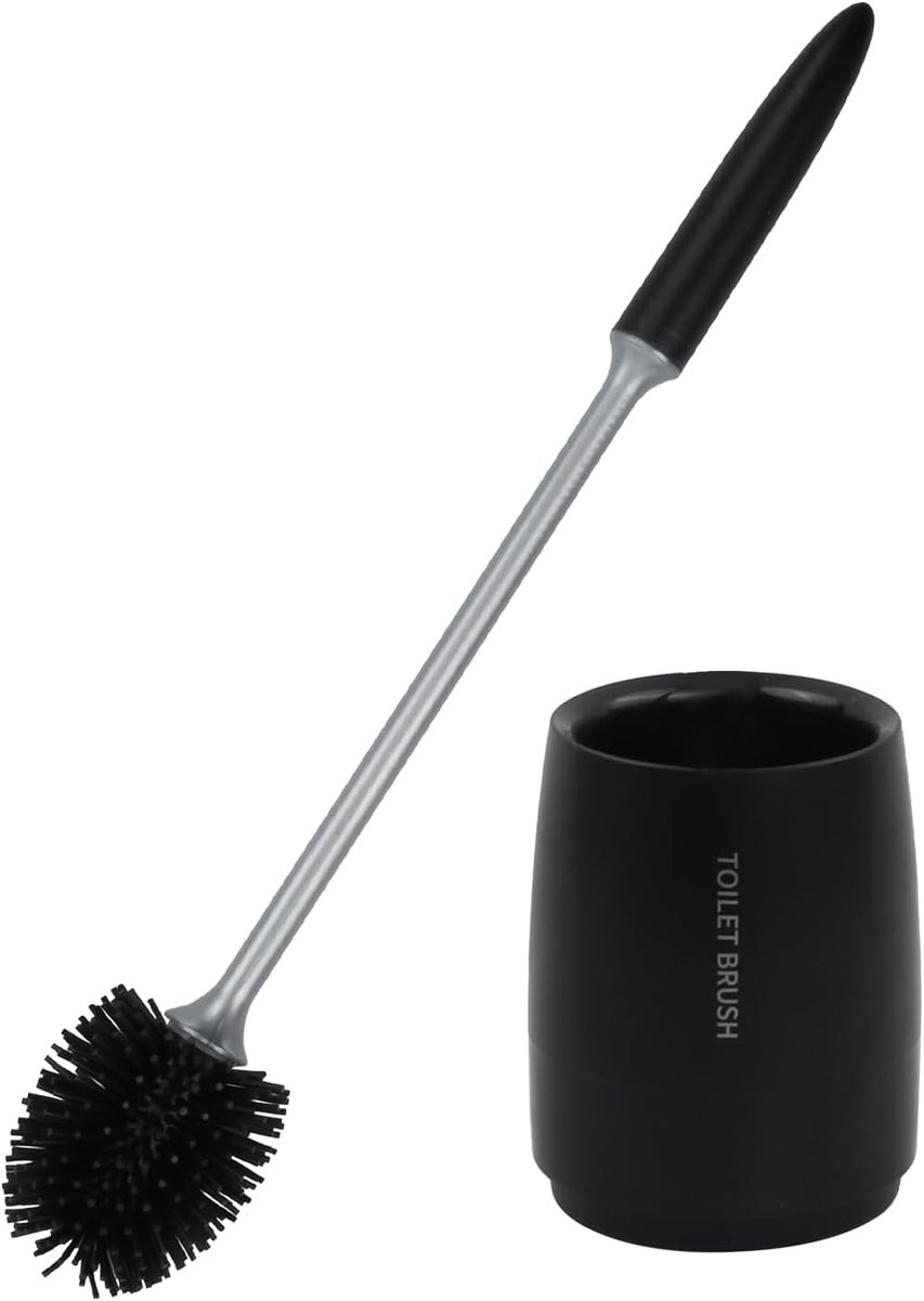 SnelShoppen - Toiletborstel Silicone Toiletborstel met Houder, 360° Rubber Borstelkop, Krasvrije Reiniging voor Badkamer, Zwart, Duurzaam en Gebruiksv