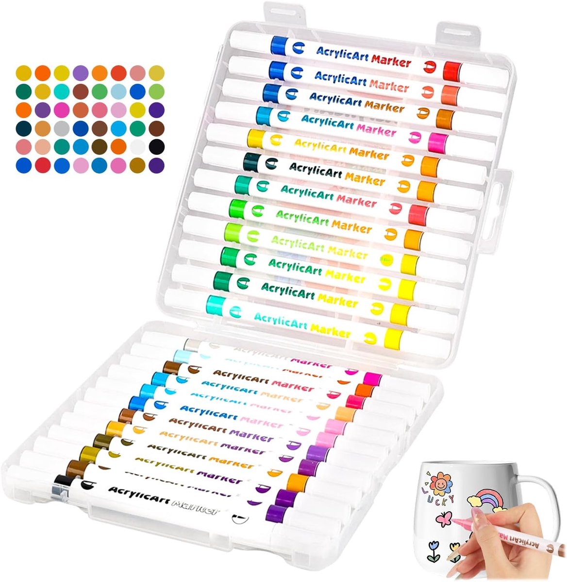 SnelShoppen - Set van 24 Dubbelpunt Porselein Pens in 48 Kleuren, Acryl Markers voor Steen, Waterbestendig, Vaatwasserbestendig, Perfect voor Bekledin